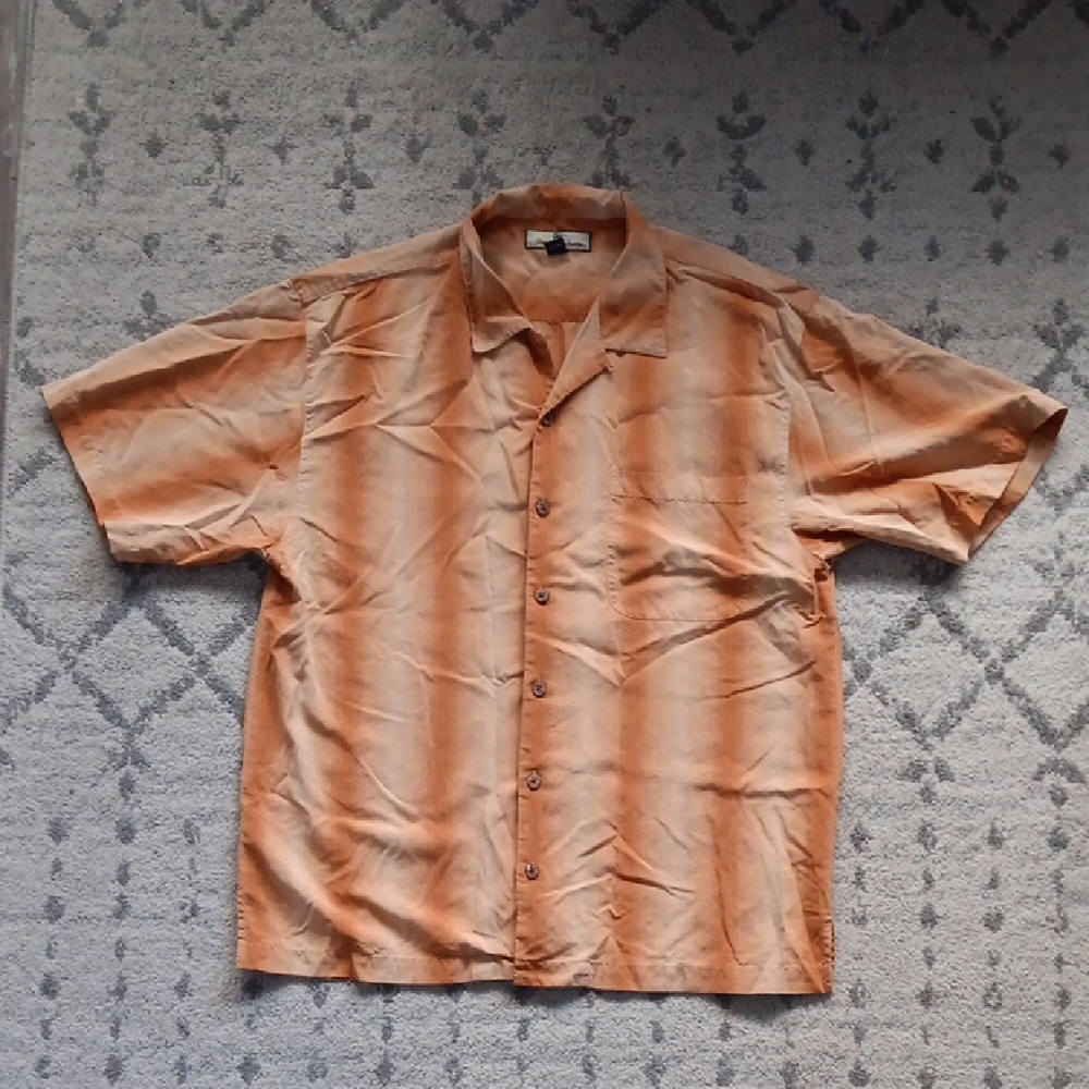 Tommy Bahama Men's Orange Striped Button Up Shirt L 100% Silk